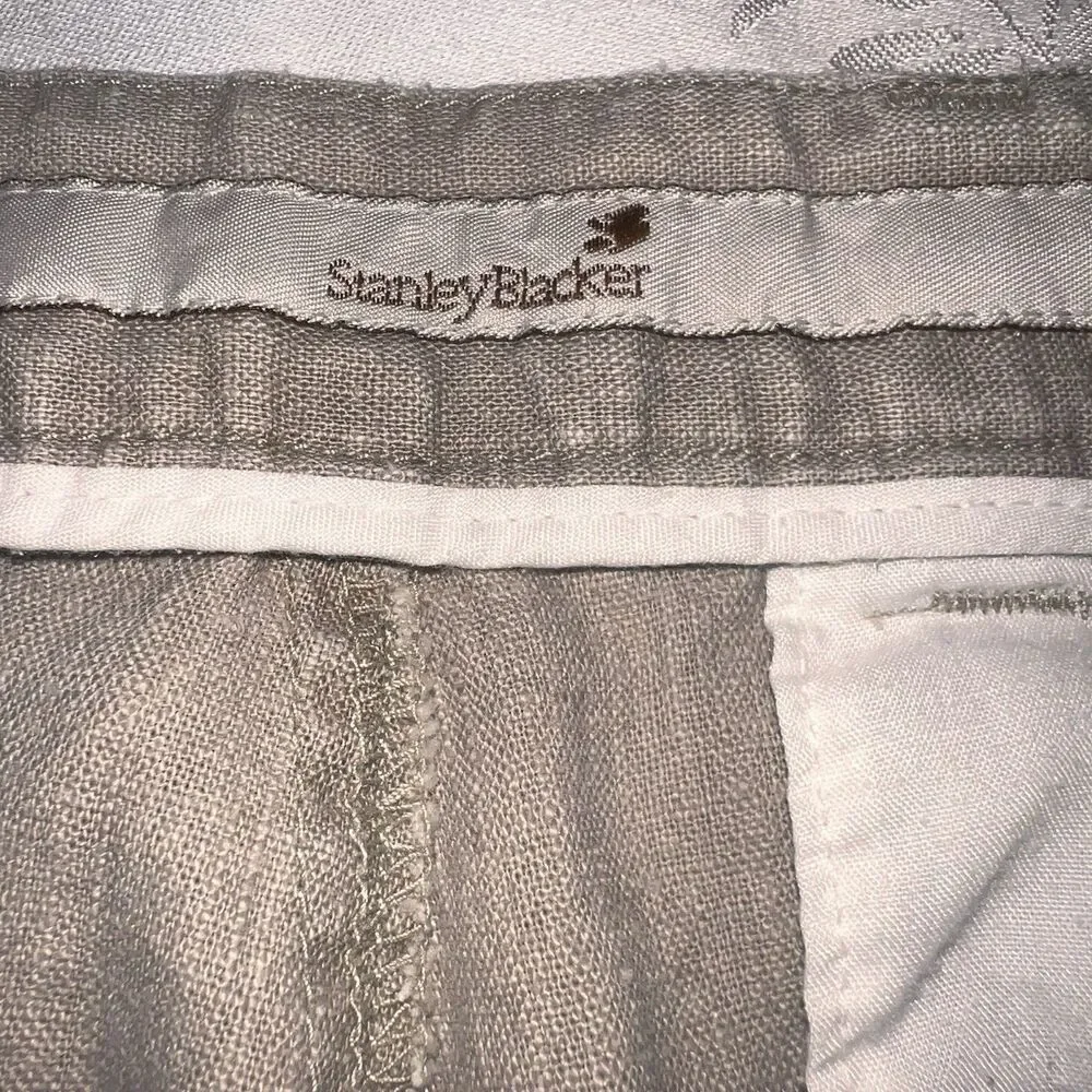 Stanley Blacker Shorts Men's 36 Khaki Tan Linen Blend Adjustable Waist